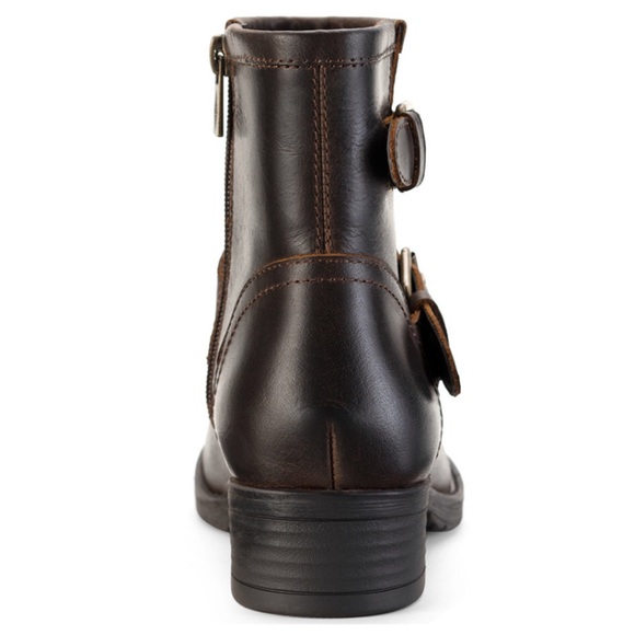 SUN + STONE LEATHER BOOTIES *BROWN *BRASS BUCKLES *NEW IN BOX SIZE 6 ANKLE BOOTS - Picture 4 of 8